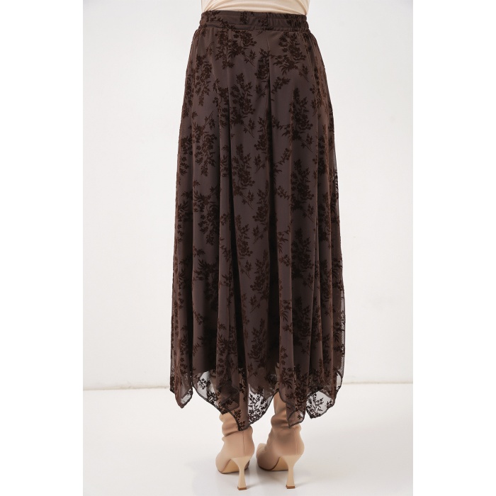 Kadın Desenli Astarlı Etek 8059 - Kahverengi