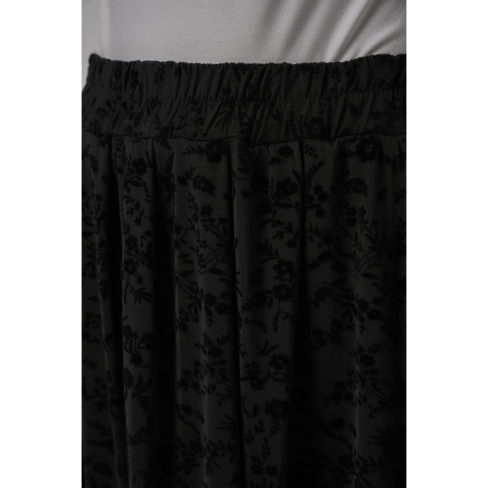 Kadın Flok Baskılı Astarlı Etek 8069 - Siyah