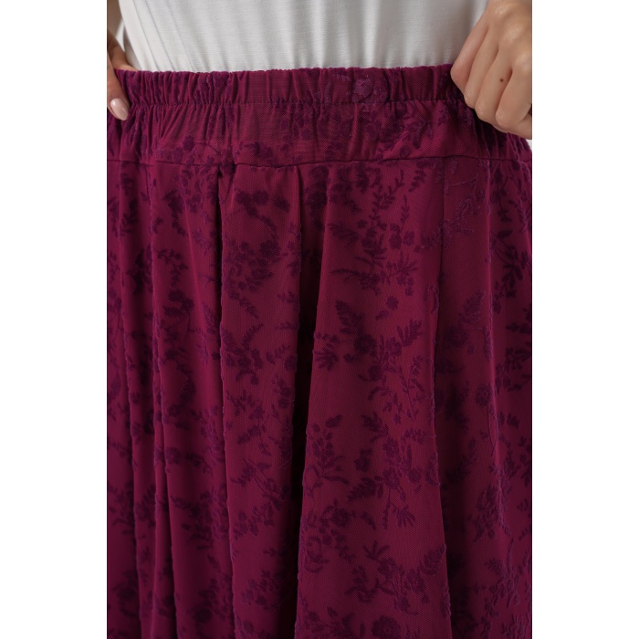 Kadın Flok Baskılı Astarlı Etek 8069 - Mürdüm