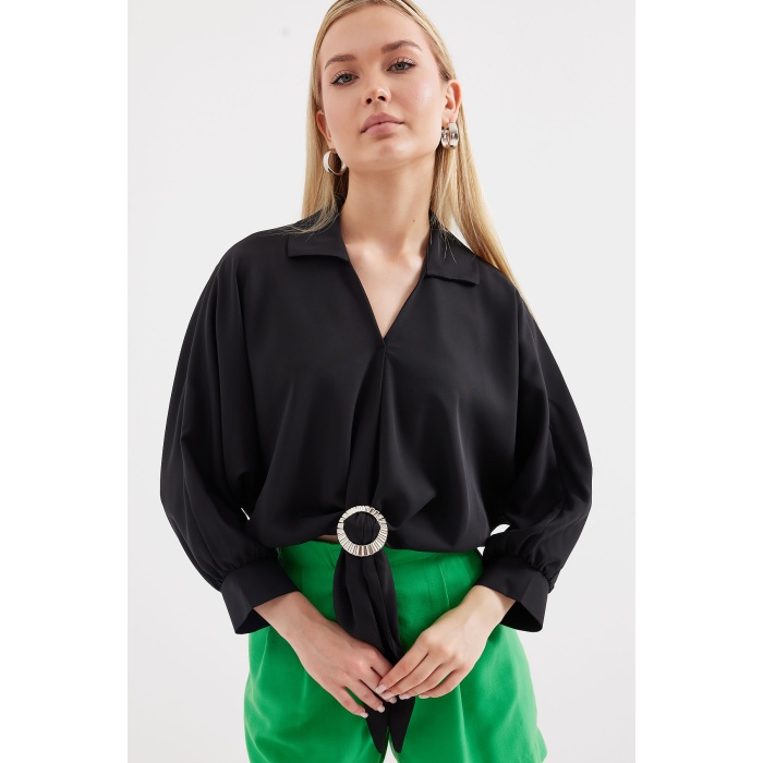 905 Oversize Dökümlü Bluz - Siyah