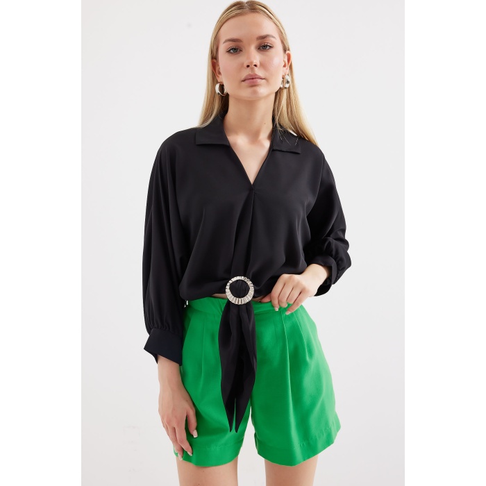 905 Oversize Dökümlü Bluz - Siyah