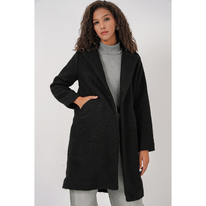 9082 Oversize Kaşe Kaban - Siyah