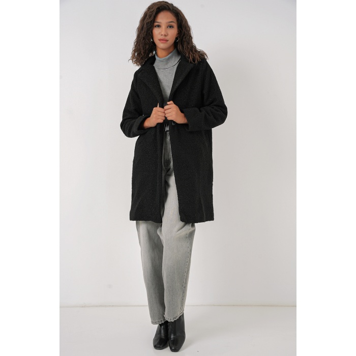 9082 Oversize Kaşe Kaban - Siyah