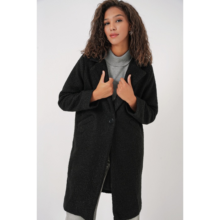 9082 Oversize Kaşe Kaban - Siyah