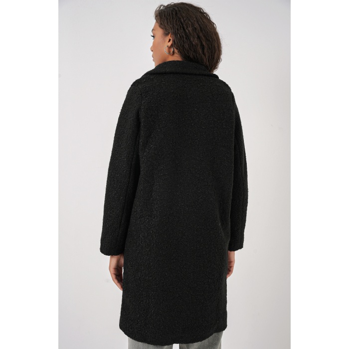 9082 Oversize Kaşe Kaban - Siyah