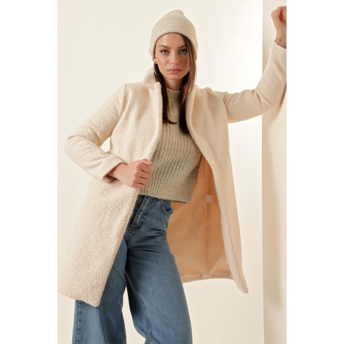 9082 Oversize Kaşe Kaban - Ekru