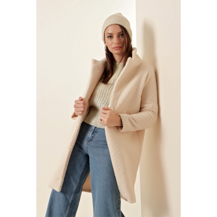 9082 Oversize Kaşe Kaban - Ekru