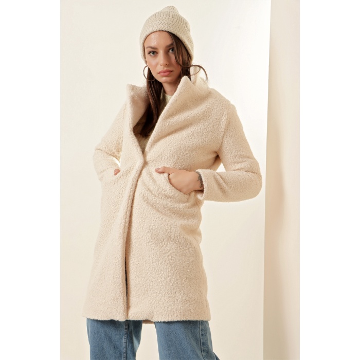 9082 Oversize Kaşe Kaban - Ekru