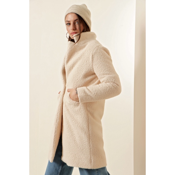 9082 Oversize Kaşe Kaban - Ekru