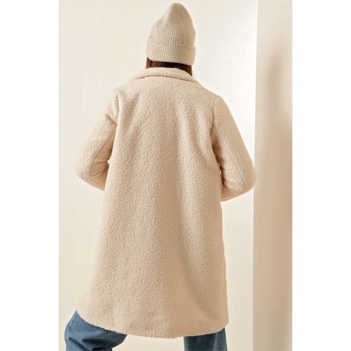 9082 Oversize Kaşe Kaban - Ekru