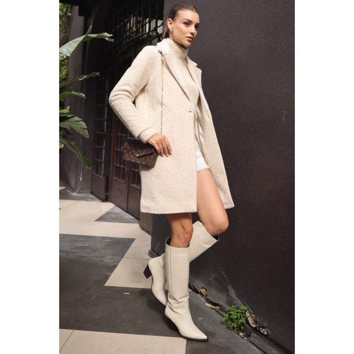 9082 Oversize Kaşe Kaban - M. Krem