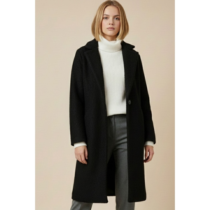 9085 Kadın Oversize Kaşe Kaban - D. Siyah
