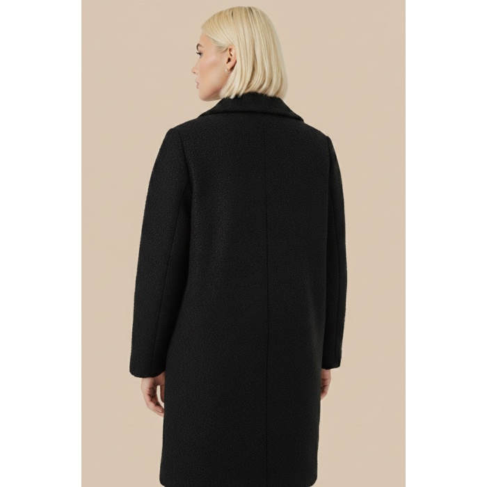 9085 Kadın Oversize Kaşe Kaban - D. Siyah