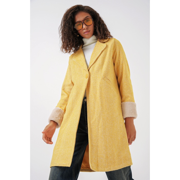 9085 Balık Sırtı Kaşe Kaban - B.Sarı