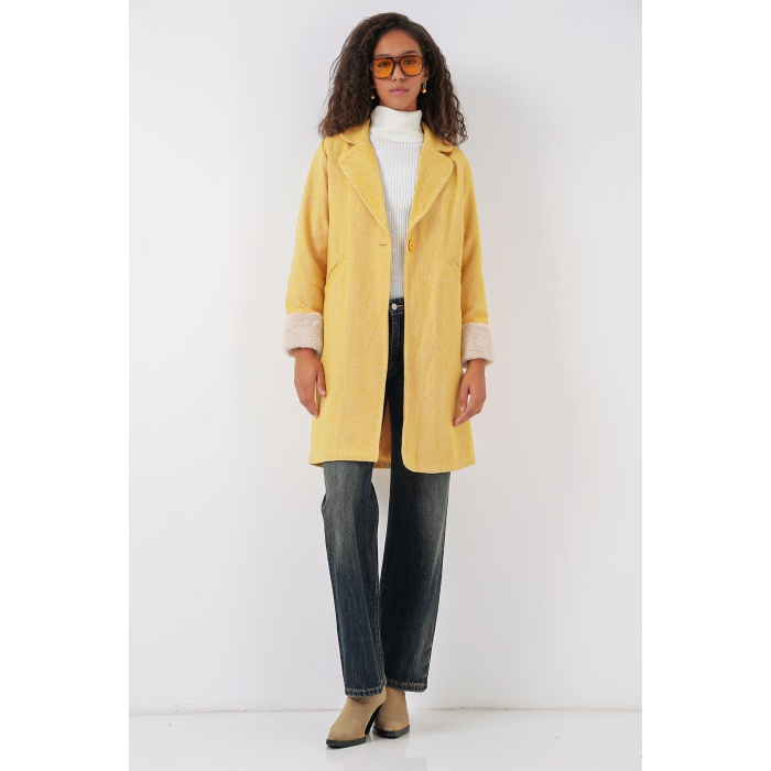 9085 Balık Sırtı Kaşe Kaban - B.Sarı