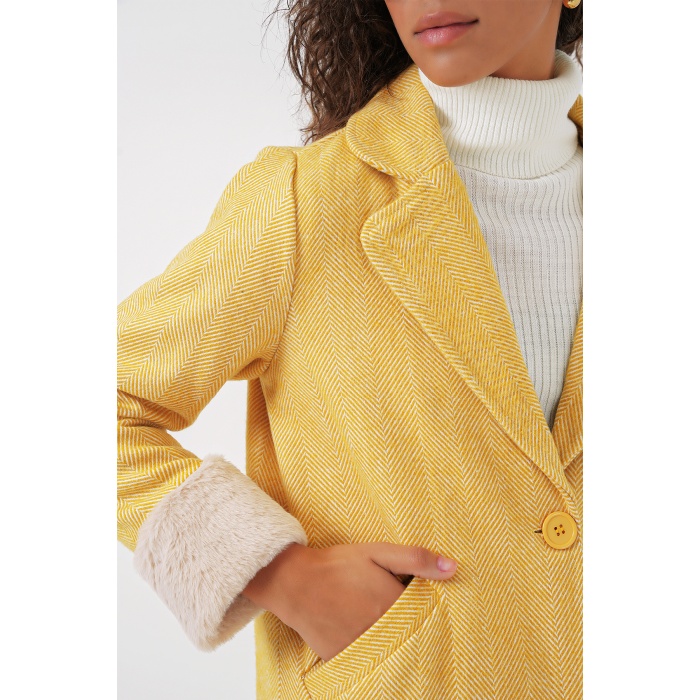 9085 Balık Sırtı Kaşe Kaban - B.Sarı