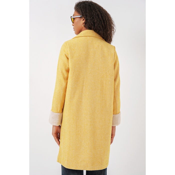 9085 Balık Sırtı Kaşe Kaban - B.Sarı