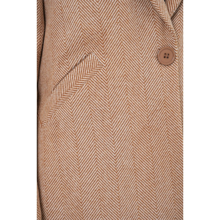 9085 Balık Sırtı Kaşe Kaban - Camel