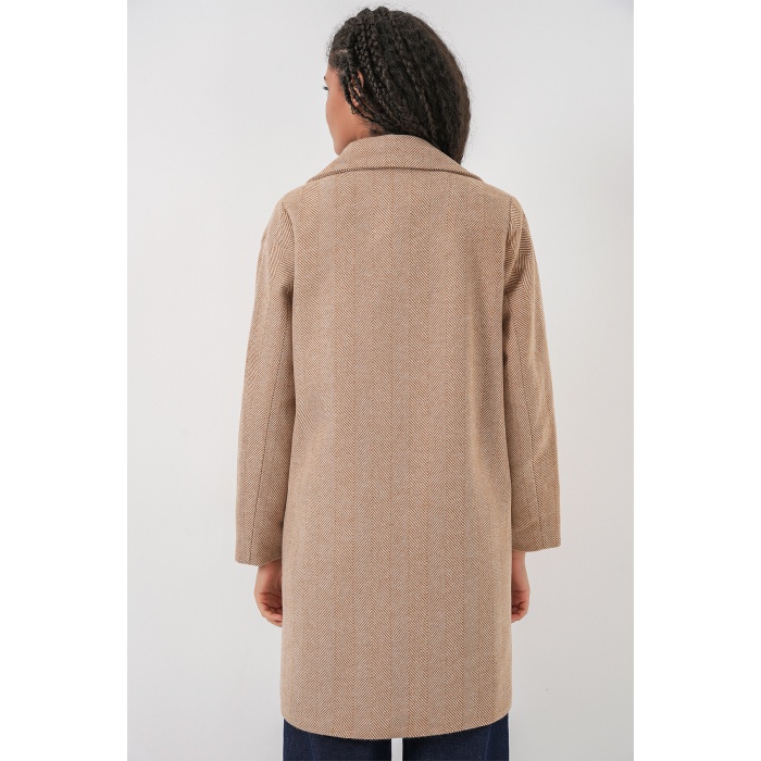 9085 Balık Sırtı Kaşe Kaban - Camel