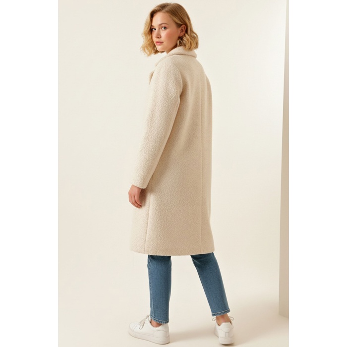 9085 Kadın Oversize Kaşe Kaban - M. Krem
