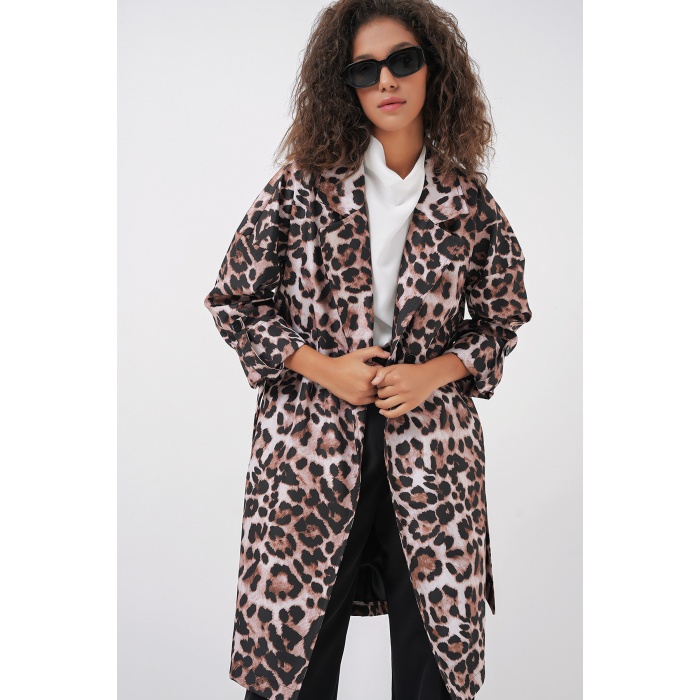 9104 Kruvaze Yaka Astarlı Trençkot - C. Kahverengi