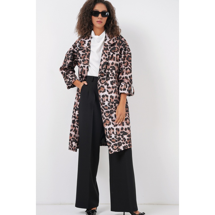 9104 Kruvaze Yaka Astarlı Trençkot - C. Kahverengi