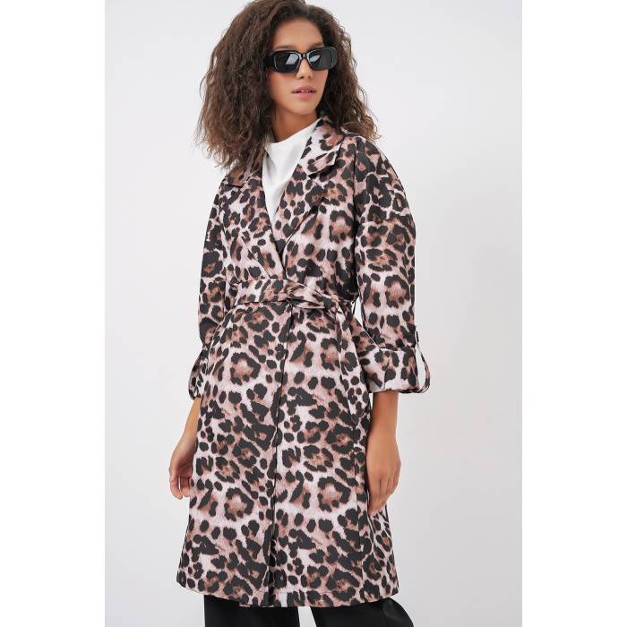 9104 Kruvaze Yaka Astarlı Trençkot - C. Kahverengi