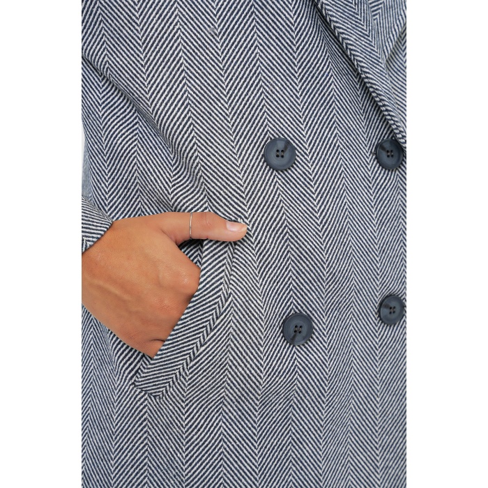 9113 Oversize Geniş Kesim Yünlü Uzun Kaşe Kaban - F.Lacivert