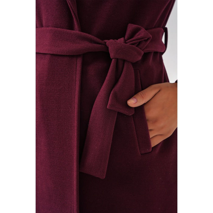 9118 Kruvaze Yaka Kaşe Kaban - Bordo