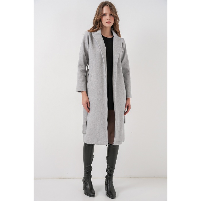 9118 Kruvaze Yaka Kaşe Kaban - A.Gri