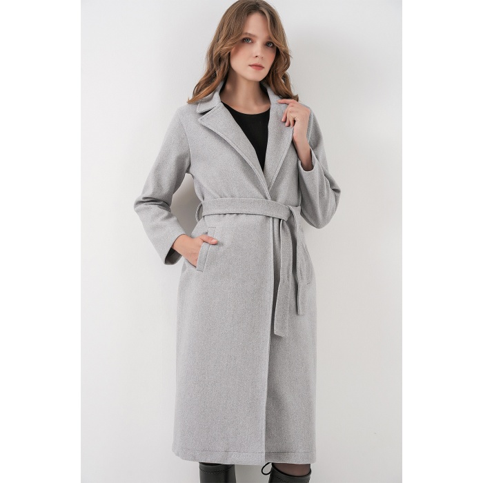 9118 Kruvaze Yaka Kaşe Kaban - A.Gri