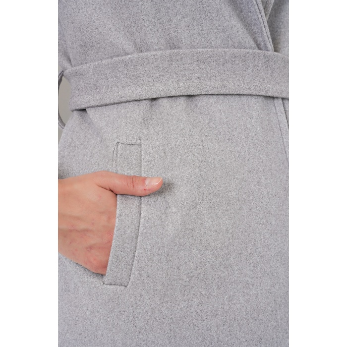 9118 Kruvaze Yaka Kaşe Kaban - A.Gri