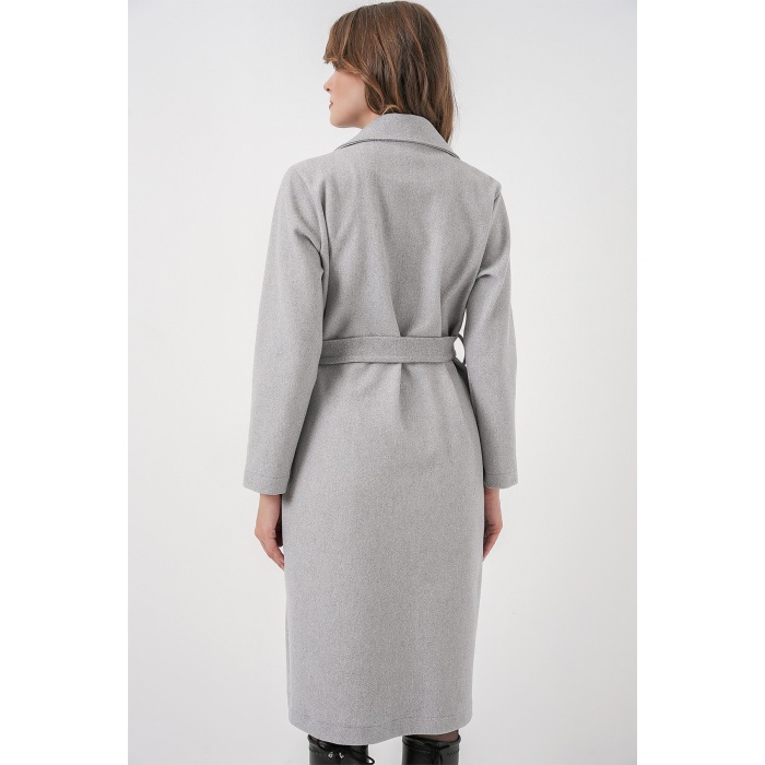 9118 Kruvaze Yaka Kaşe Kaban - A.Gri