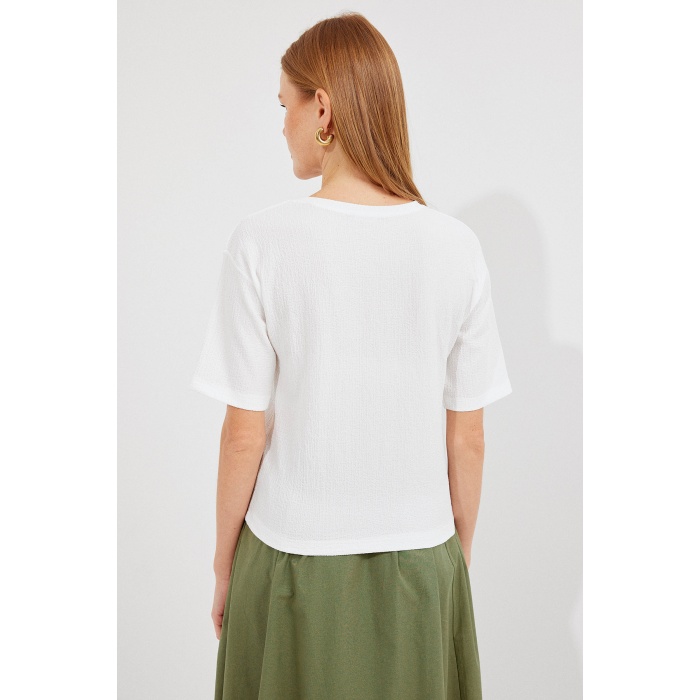 911 Baskılı Örme Basic Tişört - Yeşil