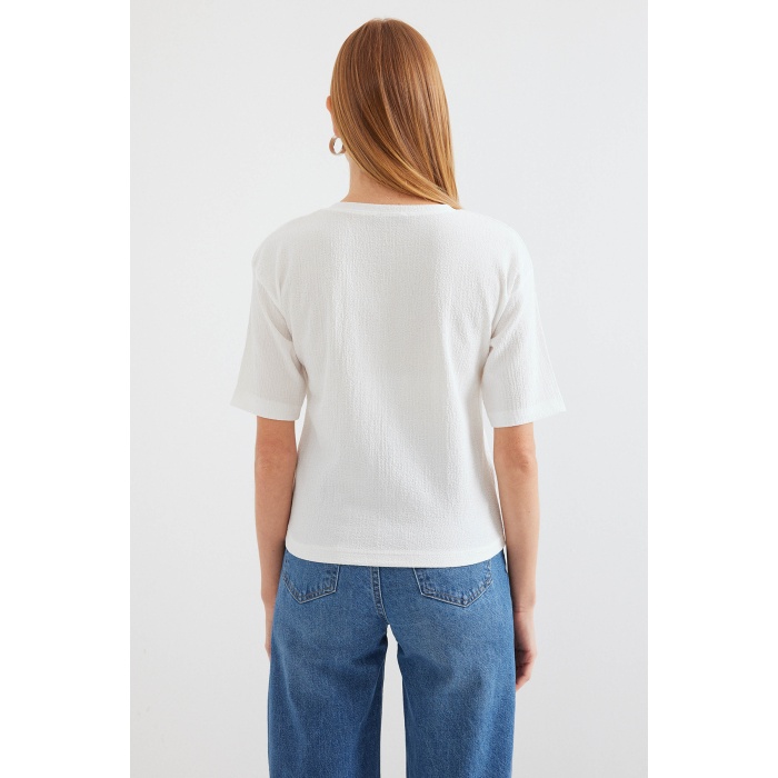 911 Baskılı Örme Basic Tişört - Mavi