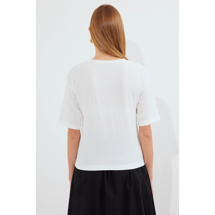 911 Baskılı Örme Basic Tişört - Turuncu