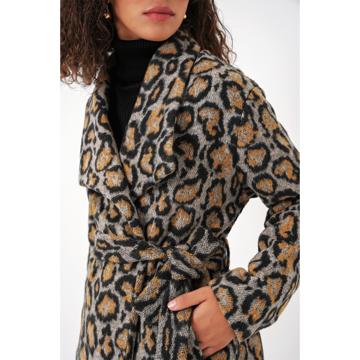 9150 Kadın Kısa Oversize Yünlü Kaşe Kaban - Siyah