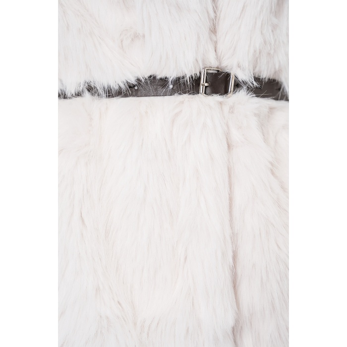 Kadın Kemerli Oversize Kürklü Kaban 9156 - Beyaz