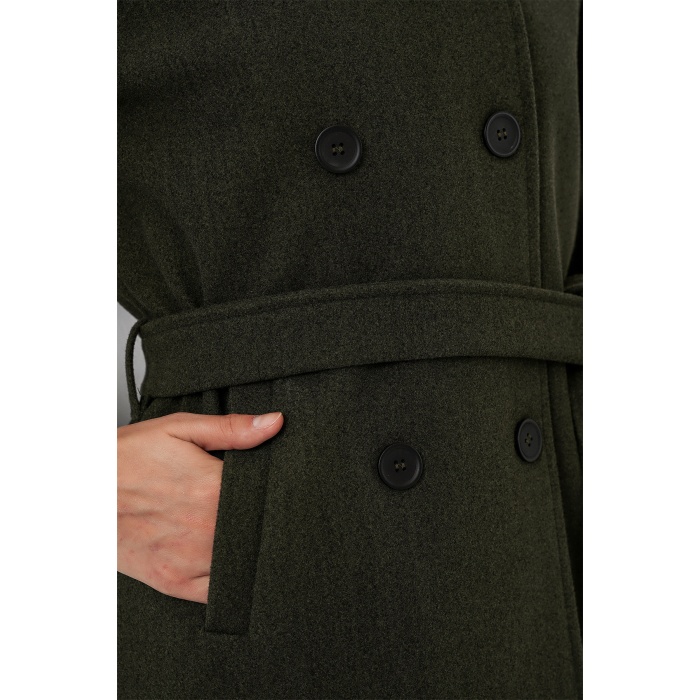 Kadın Kuşaklı Kaşe Kaban 9162 - Haki