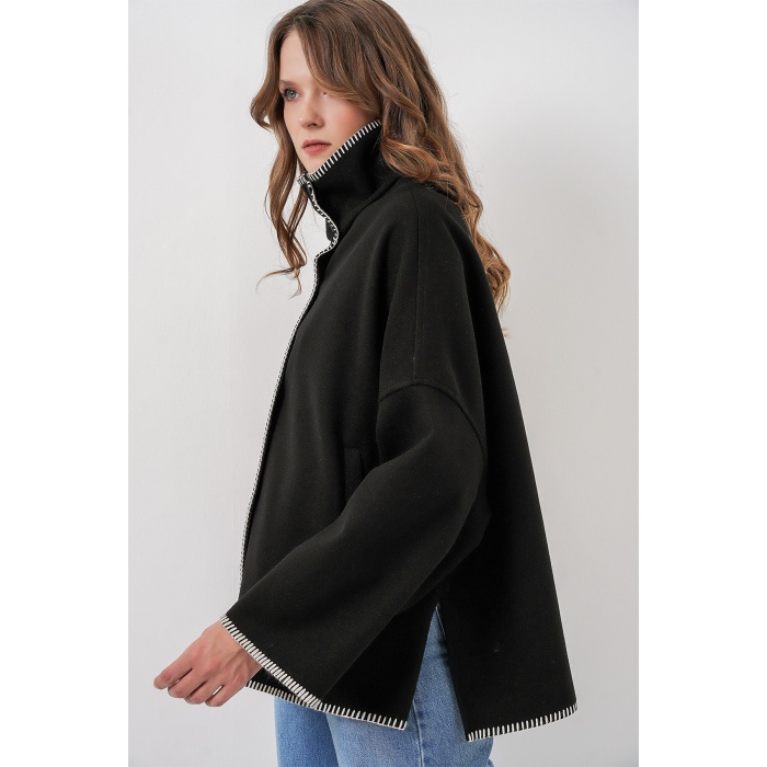 Kadın Nakışlı Kaşe Ceket 9167 - Siyah