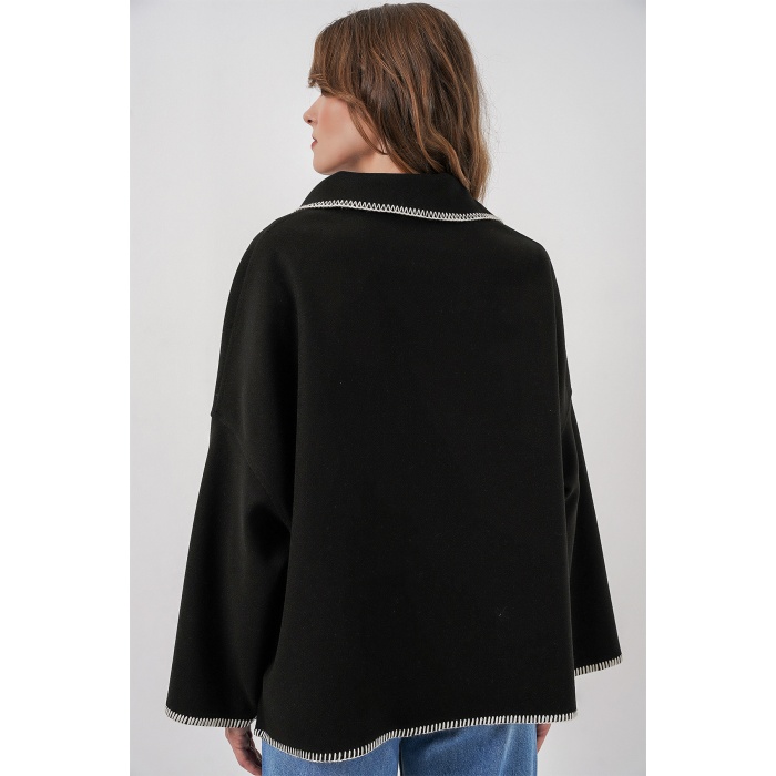 Kadın Nakışlı Kaşe Ceket 9167 - Siyah