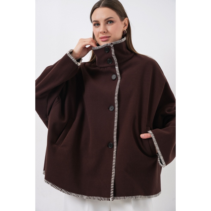 Kadın Nakışlı Kaşe Ceket 9167 - Kahverengi