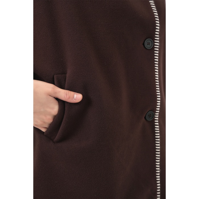 Kadın Nakışlı Kaşe Ceket 9167 - Kahverengi