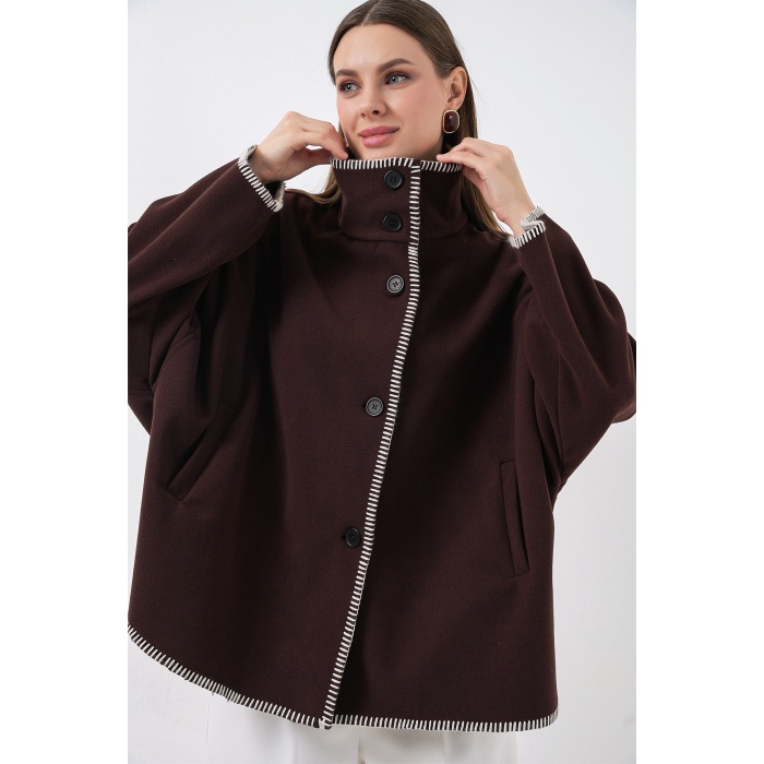 Kadın Nakışlı Kaşe Ceket 9167 - Kahverengi