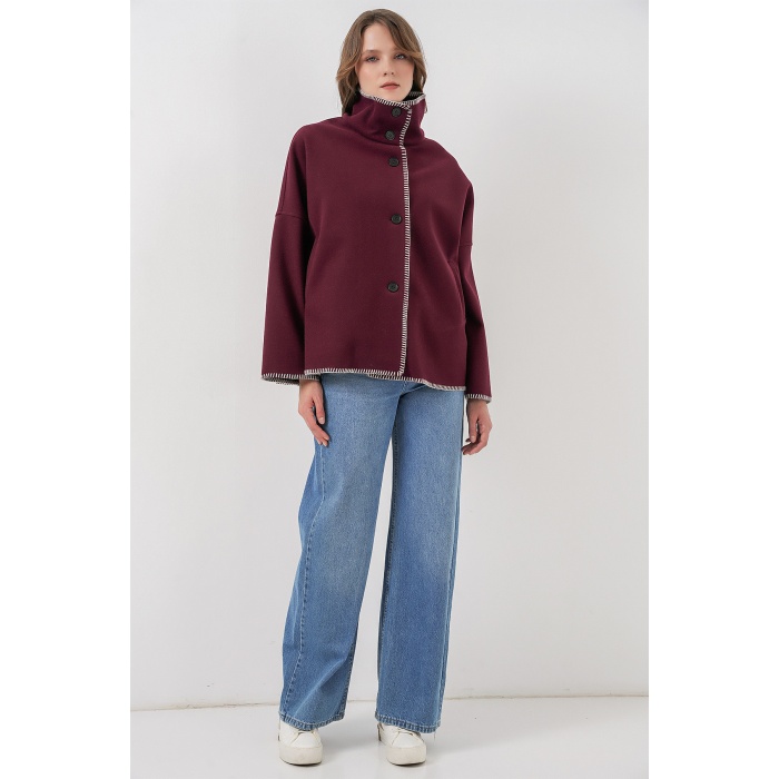 Kadın Nakışlı Kaşe Ceket 9167 - Bordo