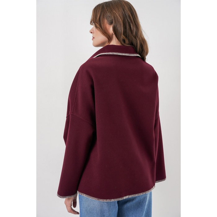 Kadın Nakışlı Kaşe Ceket 9167 - Bordo