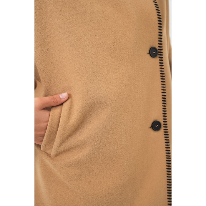 Kadın Nakışlı Kaşe Ceket 9167 - Hardal