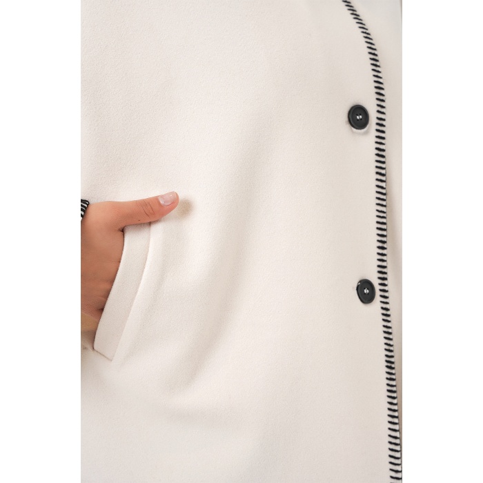 Kadın Nakışlı Kaşe Ceket 9167 - Ekru