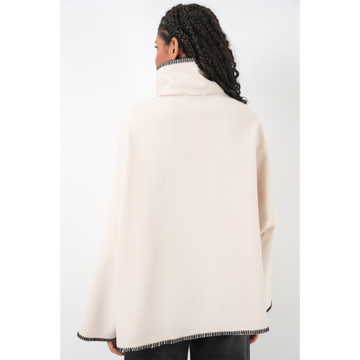 Kadın Nakışlı Kaşe Ceket 9167 - Ekru