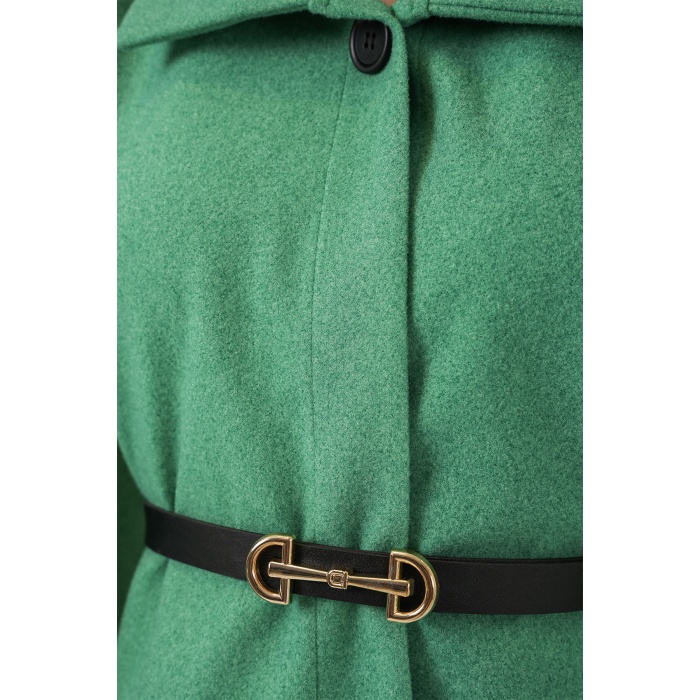 Kadın Kemerli Kaşe Panço 9170 - Yeşil